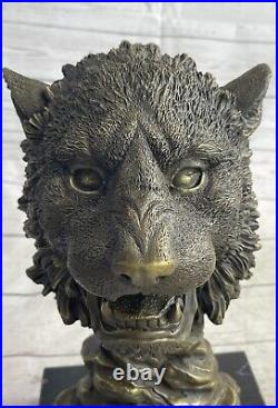 Hand Made African Lion Bust Museum Quality Bronze Sculpture by M. Lopez Figurine