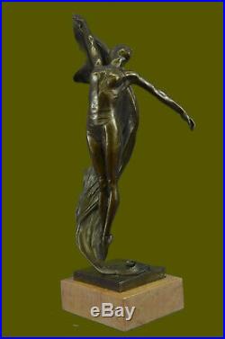 Hand Made Aldo Tall Nude Lean Woman Bronze Marble Statue. Home decor Art