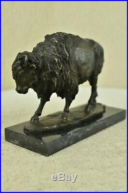 Hand Made American Artist Buffalo Bison Bronze Hot Cast Sculpture Statue Decor
