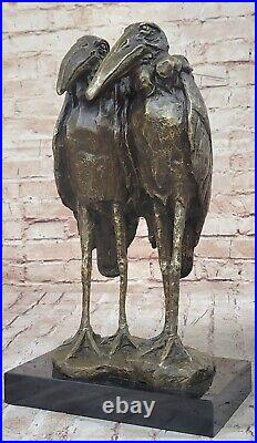 Hand Made Art Deco Genuine Solid Bronze sculpture of two Heron Bird Birds Statue