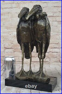 Hand Made Art Deco Genuine Solid Bronze sculpture of two Heron Bird Birds Statue