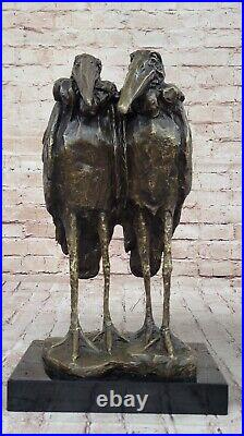 Hand Made Art Deco Genuine Solid Bronze sculpture of two Heron Bird Birds Statue