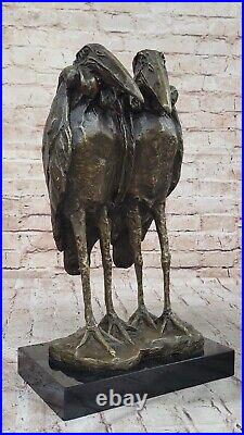 Hand Made Art Deco Genuine Solid Bronze sculpture of two Heron Bird Birds Statue