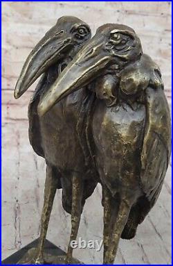 Hand Made Art Deco Genuine Solid Bronze sculpture of two Heron Bird Birds Statue