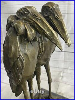 Hand Made Art Deco Genuine Solid Bronze sculpture of two Heron Bird Birds Statue