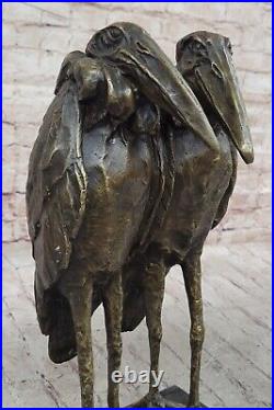 Hand Made Art Deco Genuine Solid Bronze sculpture of two Heron Bird Birds Statue