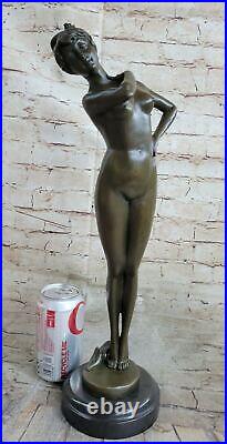Hand Made Art Deco Nude Beauty Genuine Solid Bronze Sculpture Figurine Statue
