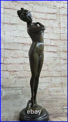 Hand Made Art Deco Nude Beauty Genuine Solid Bronze Sculpture Figurine Statue