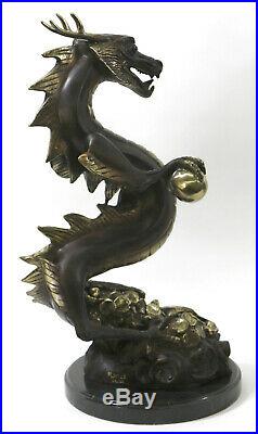 Hand Made Asian carved 100% Pure Bronze Brown Patina Dragon Beast statue