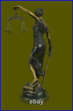 Hand Made BRONZE SCALES OF JUSTICE SEATED SCULPTURE BLIND STATUE ART DECOR DEAL