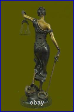 Hand Made BRONZE SCALES OF JUSTICE SEATED SCULPTURE BLIND STATUE ART DECOR DEAL