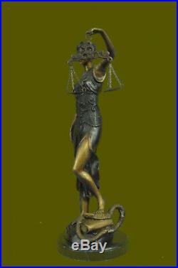 Hand Made BRONZE SCALES OF JUSTICE SEATED SCULPTURE BLIND STATUE ART DECOR Gift