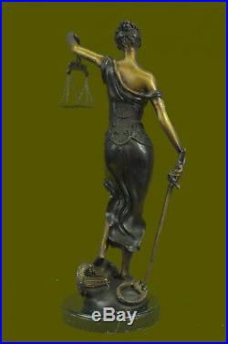 Hand Made BRONZE SCALES OF JUSTICE SEATED SCULPTURE BLIND STATUE ART DECOR Gift