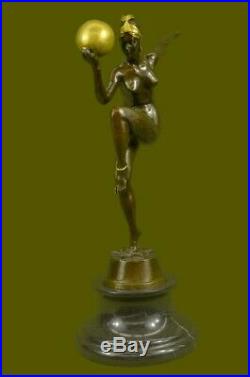 Hand Made Ball Signed France Gypsy Female Bronze Sculpture Marble Statue Gift