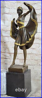 Hand Made Bergman Bronze Female Dancer Gold Patina by Lost Wax Method Statue Art