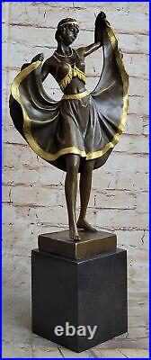 Hand Made Bergman Bronze Female Dancer Gold Patina by Lost Wax Method Statue Art