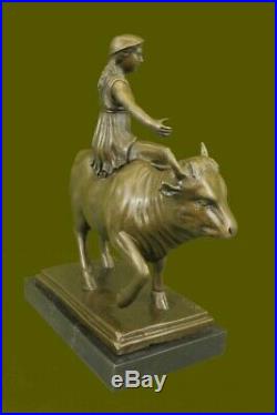 Hand Made Botero Vintage Bronze Sculpture Chubby Nude Fat Lady on Bull Statue