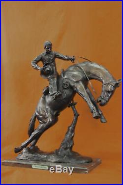 Hand Made Bronco Buster Cowboy on Horse Figurine Figure Sculpture Statue Bronze