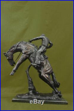 Hand Made Bronco Buster Cowboy on Horse Figurine Figure Sculpture Statue Bronze