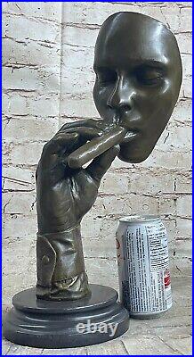 Hand Made Bronze A man smoking a cigar statue marble base hand made figurine Art