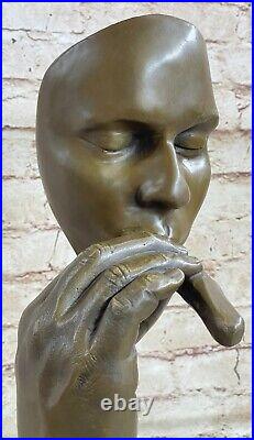 Hand Made Bronze A man smoking a cigar statue marble base hand made figurine Art