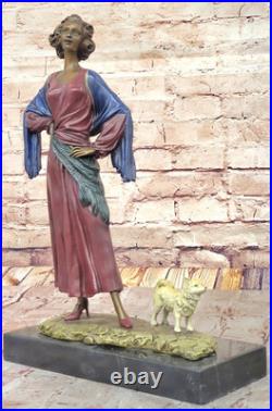 Hand Made Bronze Art Deco Woman Holding Puppy Dog Statue Classic Figurine Hand Made Bronze Art Deco Woman Holding Puppy Dog Statue Classic Figurine