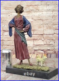 Hand Made Bronze Art Deco Woman Holding Puppy Dog Statue Classic Figurine Hand Made Bronze Art Deco Woman Holding Puppy Dog Statue Classic Figurine