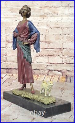 Hand Made Bronze Art Deco Woman Holding Puppy Dog Statue Classic Figurine Hand Made Bronze Art Deco Woman Holding Puppy Dog Statue Classic Figurine