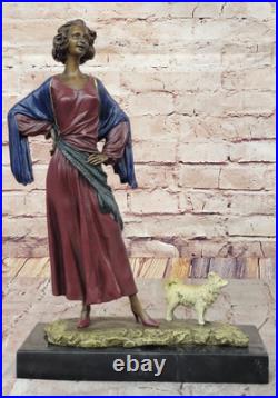 Hand Made Bronze Art Deco Woman Holding Puppy Dog Statue Classic Figurine Hand Made Bronze Art Deco Woman Holding Puppy Dog Statue Classic Figurine