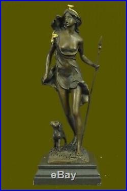 Hand Made Bronze Diana Huntress dog statueDiana with Dachshund Signed Vitaleh