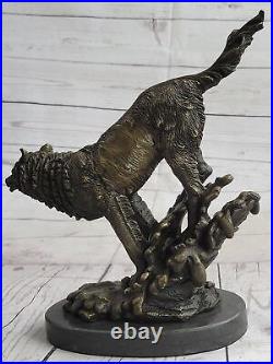 Hand Made Bronze Metal Statue on Marble Western Timber Wolf Coyote Gift