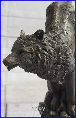 Hand Made Bronze Metal Statue on Marble Western Timber Wolf Coyote Gift