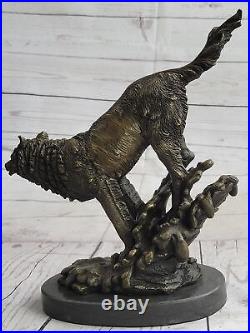 Hand Made Bronze Metal Statue on Marble Western Timber Wolf Coyote Gift Figurine