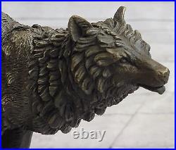 Hand Made Bronze Metal Statue on Marble Western Timber Wolf Coyote Gift Figurine