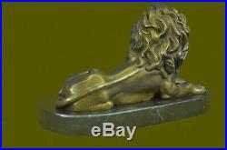 Hand Made Bronze Metal Statue on Stone Base Male Lion Jungle King SCULPTURE