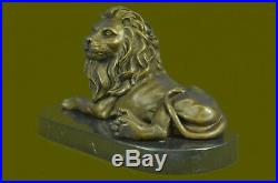 Hand Made Bronze Metal Statue on Stone Base Male Lion Jungle King SCULPTURE