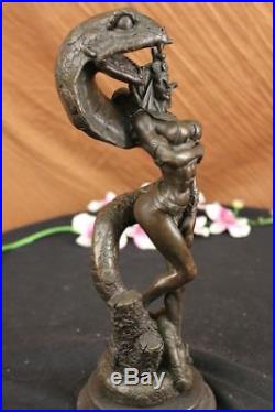 Hand Made Bronze Nude Female Sculpture Statue Snake by Mercie Marble Figurine