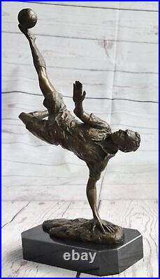 Hand Made Bronze Sculpture Football Soccer player Trophy Statue on Marble Base