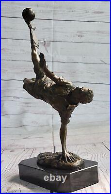 Hand Made Bronze Sculpture Football Soccer player Trophy on Marble Base Figure
