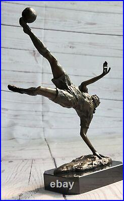 Hand Made Bronze Sculpture Football Soccer player Trophy on Marble Base Figure