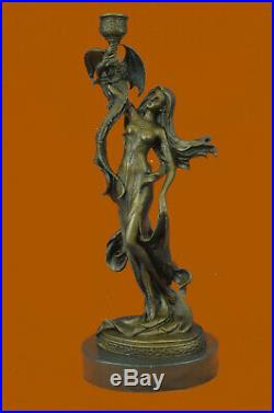 Hand Made Bronze Sculpture Museum Quality Candleholder Sexy Woman Statue UG