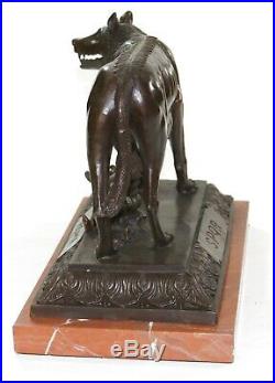 Hand Made Bronze Sculpture Romulus Remus Marble Base Statue Figure Art Decor