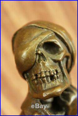 Hand Made Bronze Sculpture Statue Skull Skeleton Pirates Original Figurine
