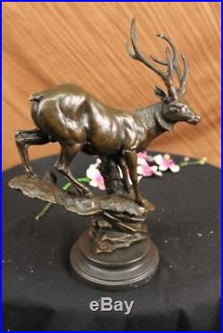 Hand Made Bronze Statue Elk Deer Stag Buck Hunter Wildlife Mountain Lodge Cabin