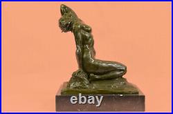 Hand Made Bronze nude girl kneeling sculpture A. GENNARELLI Museum Quality Statu