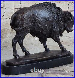 Hand Made Buffalo Bison Genuine Solid Bronze Sculpture Home Office Decoration