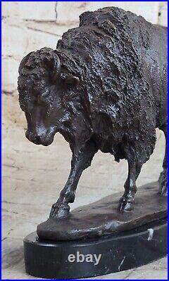 Hand Made Buffalo Bison Genuine Solid Bronze Sculpture Home Office Decoration