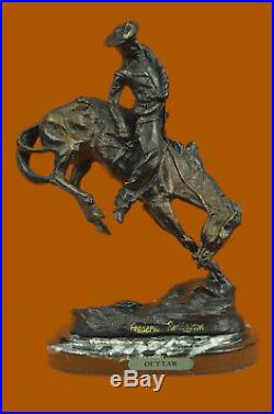 Hand Made Buster Frederic Remington Bronze Statue Cowboy Horse Marble Figurine