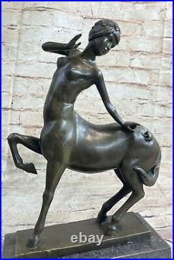 Hand Made By Lost Wax Woman Centaur Beast Greek Nude Mythology Bronze Statue