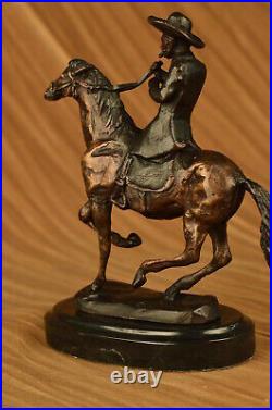 Hand Made C. M. Thomas Cowboy on horse batteling Stallion Bronze Statue